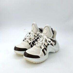 Louis Vuitton Archlight Womens Sneakers White/Brown Monogram Mesh & Leather Size